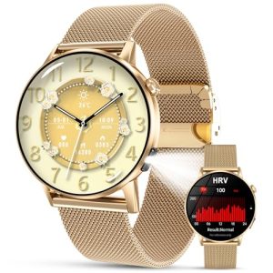 Lgnitek Reloj Inteligente Mujer con Linterna, 1.32″ AMOLED Smartwatch Mujer con HRV/ρresιón Arterιαl/Función Femenina, 24H Pulsometro, SpO2, Monitor de Sueño Pulsera Actividad para Android iOS