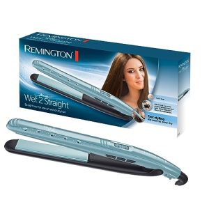 Remington Plancha de Pelo Wet 2 Straight, Cabello Seco y Húmedo, Placas Flotantes Extralargas, Cerámica Avanzada Antiencrespamiento, 10 Temperaturas hasta 230°C, Función Turbo, Digital, S7300