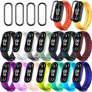 BANGTING 20 Piezas Correas de Recambio Compatibles con Xiaomi Mi Band 6 / Xiaomi Mi Band 5 / Amazfit Band 5, (16 Colores + 4 Protectores de Pantalla)