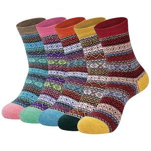 Chalier Finery 5 Pares Colorido Calcetines Invierno de Lana Para Mujer, Suave y Acogedora, Calcetines Térmicos Cálidos, Regalo de Cumpleaños de Navidad para Mujer