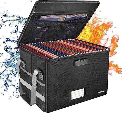 ENGPOW Caja de documentos ignífuga de 39,5 x 34 x 25,5 cm, caja de almacenamiento de archivos con cerradura, plegable, organizador de archivos con tapa, portátil, caja de seguridad para colgar