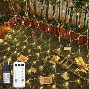 Guirnaldas Neta Luz Exterior, 3M X 2M 200LED Luces de Red Enchufe Alimentación, 8 Modes Impermeable Iluminación de Árbol con Remote y Timing, para Navidad jardín Bodas Decoración(Blanco cálido)…