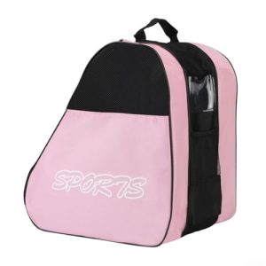 Zoegneer Bolsa para patines de ruedas, tela Oxford y bolsa de patinaje sobre hielo de polipropileno para guardar patines de ruedas, patines y patines de hielo, 41 x 25 x 39 cm (rosa)