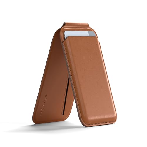 SATECHI Cartera MagSafe, Tarjetero Magnético y Soporte para iPhone, MagSafe Wallet para Móvil con 4 Espacios para Tarjetas, NFC, para iPhone 17 16 15 a 12 - Material Premium (PU) Marrón