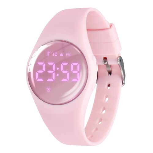 Reloj de Pulsera Digital con podómetro, vibración, Alarma, Distancia, cronómetro y Ejercicio, Resistente al Agua, Recargable, para Actividades al Aire Libre, para niños y niños, 52-DJ-Rosa, Correa: