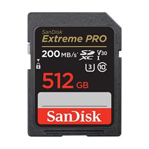 SanDisk 512GB Extreme PRO, Tarjeta de memoria, SDXC, hasta 200 MB/s, + RescuePro Deluxe, UHS-I Class 10 U3 V30 (Packaging may vary)