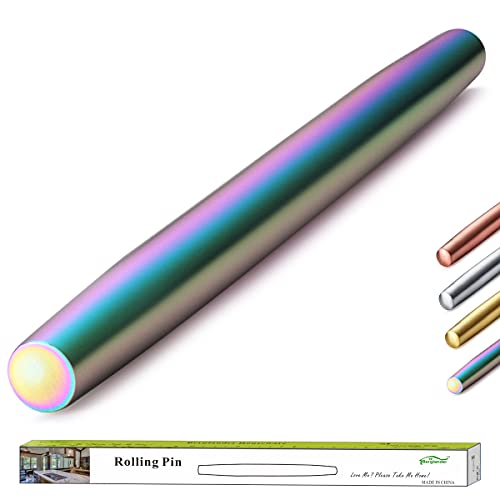 Berglander Rodillo de acero inoxidable Acabado mate con baño de titanio arco iris para hornear masa para pizza, pastel, galleta, utensilios de cocina esenciales Ideas de regalo Gor Bakers.