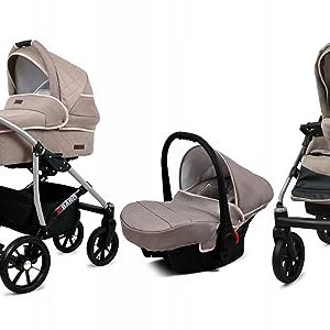 BabyLux® Carrito de Bebé Sistema de Viaje Set 3 en 1 – Qbaro – incl. Capazo, Silla de Paseo, Silla Coche – Cochecito – con Bolso cambiador, Cubierta para la lluvia, Mosquitera etc.