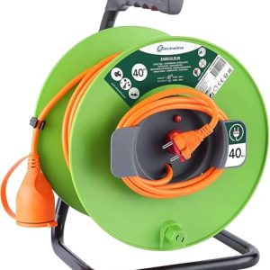 Electraline 20866138G – Enrollacables para jardín (40 m) color verde y gris