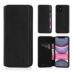 32nd Classic Series 2.0 – Funda Tipo Libro de Piel Real para Apple iPhone 11 (6.1″), Carcasa de Cuero Premium diseñada con Cartera, Cierre Magnetico y Soporte Integrado – Negro
