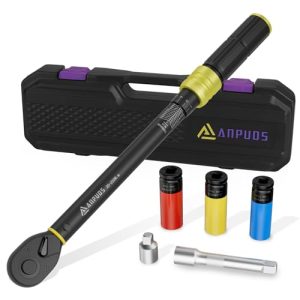 ANPUDS Llave Dinamométrica 1/2», 20-220Nm, Precisión de ±3%, 6 Piezas Llave Dinamométrica Set con 125mm Extensión, 3/8″ Adaptador, 3 Llaves de Vaso 17mm, 19mm, 21mm, para Coche Reemplazar Neumáticos