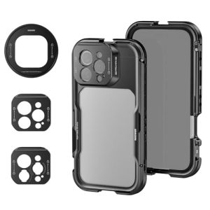 NEEWER Jaula 16 Pro MAX, estabilizador de teléfono de Video de liberación rápida Compatible con iPhone 16 Pro MAX con Adaptador de Filtro de 67 mm, Placa Trasera de Lente de 17 mm, Adaptador de Lente