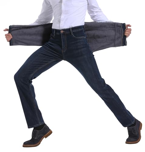 ziilay Pantalón Vaquero Termico Hombre Vaqueros con Forro Polar Pantalones Invierno, 6557h Azul, 36W x 32L