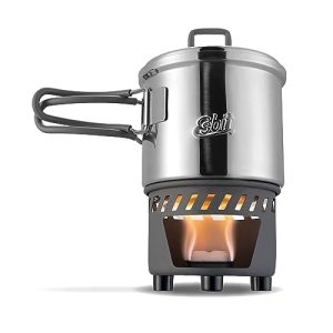 Esbit Set de cocina para combustible seco, 585ml, acero inoxidable, tamaño empaquetado compacto, aire libre, acampada, deporte