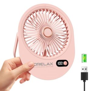 Morelax Ventilador de Mesa Portatil Recargable, Pequeño Ventilador Personal con Viento Fuerte a Batería, Mini Ventilador USB de Mano Para Interiores, Exteriores y Oficinas(Rosa)