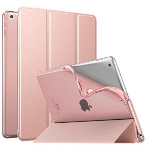 MoKo Funda para Nuevo iPad 9ª Generación 10.2″ 2021 (10.2 Pulgadas)/iPad 8ª Gen 2020/iPad 7ª Gen 2019, Delgado Función Soporte TPU Protectora Plegable Cubierta Trasera Transparente – Oro Rosa