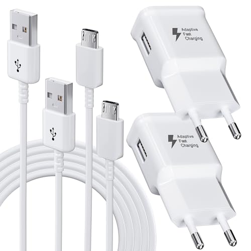 2-Pack Cargador para Samsung Carga Rapida, Cargador Movil con 1.5M Micro USB Cable Compatible con Samsung Galaxy S7 S6 Edge S5 S4 S3 S2 A7 A9 A03 J8 J7 J6 J5 J3, Tab 4, Tab S2, Android Smartphone