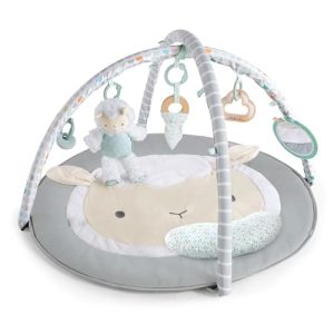 Ingenuity, Manta de juego acolchada Sheppy’s Spot, gimnasio de actividades con arco de juegos desmontable, 5 juguetes extraíbles, lavable a máquina, diseño neutro y unisex, gris (12470)