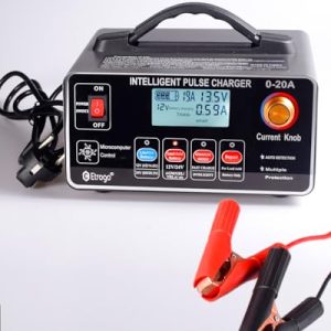 Etrogo Cargador portátil de bateria de Coche 12V 24V 20A 400W de Pulso Inteligente con Función Automática de Detección Reparación Mantenimiento con Pantalla LCD