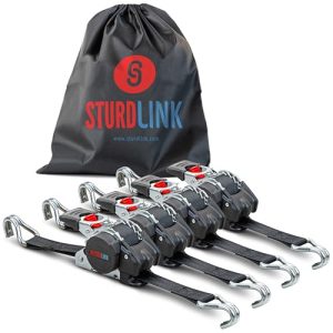 Cinchas de Amarre Carraca Autoenrollables 25mm 3m LC 300daN/600daN con Ganchos | Eslingas con Trinquete Automatico x4 | Correa Retractil | para Transporte, Remolque, Furgonetas | EN12195-2 Sturdlink®