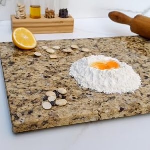 LOANE – Tabla Cortar Cocina – Tabla para Repostería y Amasar, Protector de Encimera, Antibacterial, Fácil de Limpiar, Resistente al Calor y Arañazos, Material Granito Natural (Amarillo Venecia)