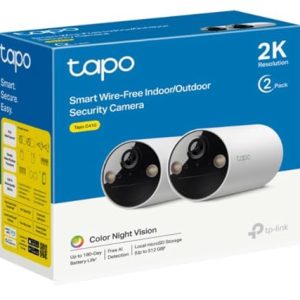 Tapo C410 (paquete de 2), visión nocturna a color 2K 3MP, recargable, panel solar, IP65, almacenamiento local/en la nube, ángulo de 110°, alarma iluminada y sonora, cámara de seguridad