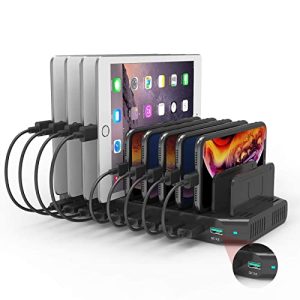 Alxum 60W 10 Puertos Estación Carga Multidispositivo, Estacion de Carga Rápida Multiples para Tabletas, Teléfono Móvil, Negro