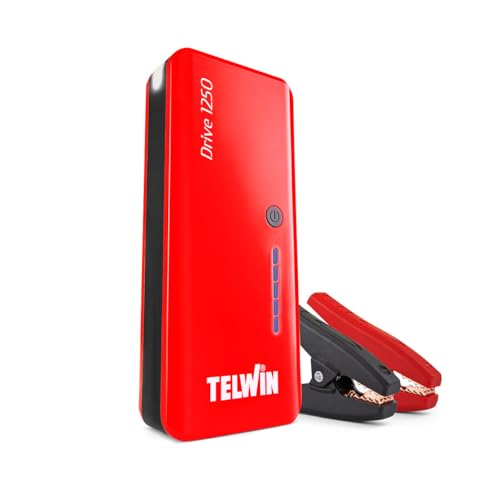 Telwin Drive 1250 Arrancador Portátil Multifunción 12V para Automóviles, Motocicletas, Barcos, 1250A + Powerbank