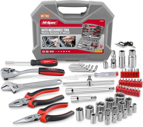 Hi-Spec Juego de Herramientas para Mecánica Automotriz de 67 Piezas. Herramientas Manuales de Bricolaje para Reparación y Mantenimiento de Automóviles, Bicicletas, y Motos. con Maletin de Transporte