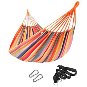 SONGMICS Hamaca, 210 x 150 cm, Hamaca Doble, 300 kg de Capacidad de Carga, para Terraza, Balcón, Jardín, Exterior, Camping, con Bolsa de Transporte, Correas de Fijación y Mosquetones, Iris GDC15C