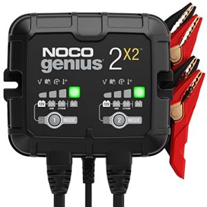NOCO GENIUS2X2: Cargador Inteligente de baterías 4A con 2 Bancos (2A/Banco) – Mantenedor automático y desulfatador 6V/12V – Protección contra sobrecarga – para baterías de Plomo y Litio
