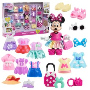 Just Play Minnie Mouse Fabulous Fashion Collection de Disney Junior, muñeca articulada y Juego de Accesorios, 22 Piezas; Juguetes para niños a Partir de 3 años