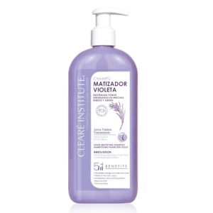 Clearé Institute – Champú Matizador Violeta Natural Sin Sulfatos SLS, SLES | Elimina Tonos Naranja | Para Cabello Rubio, Decolorado, con Mechas o Canas | 97.3% de Ingredientes Naturales | 400 ml