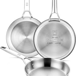 TOP VENTAS: BRA Signature Set 3 Sartenes 20-24-26, Acero Inox 18/10 Profesional Sin Antiadherente, Triple Fondo Difusor Apto Todo Tipo De Cocinas E Inducción, Acabado Pulido en promoción