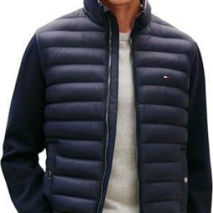 OPORTUNIDAD: Tommy Hilfiger Sudadera con cremallera Hombre Mix Media Stand Collar chaqueta acolchada, Azul , M con descuento