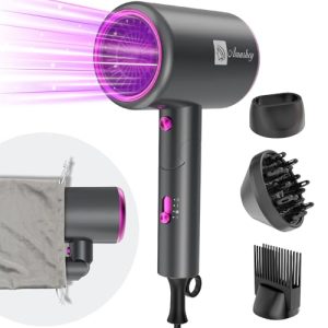 Secador de Pelo Iónico 2400W con Bolsa de Viaje, Set de peinado con concentrador/difusor/peine de volumen, Secadores de pelo Hair Dryer para uso Doméstico y Viaje en promoción