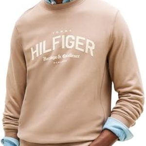 DESCUENTO: Tommy Hilfiger Sudadera Hombre Arch Crew Neck Regular Fit, Beige , L | Oferta Amazon