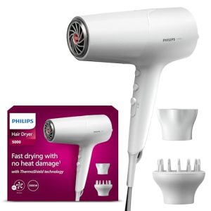 OPORTUNIDAD: Philips Secador de Pelo Serie 5000, 2100w, con Tecnología ThermoShield, Boquilla UltraEstrecha, Boquilla Estrecha y Disfusor, BHD500/20, Blaco Satinado con oferta