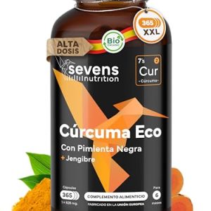 CHOLLO: Cúrcuma con Jengibre y Pimienta Negra – 1410 mg por Dosis – 365 Cápsulas Formato Ahorro XL – Cúrcuma ECO en Cápsulas Veganas – Antiinflamatorio Natural – Apoyo Óseo y Articular – Sevens | Oferta Amazon