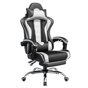 OFERTA: Yaheetech Silla de Oficina Silla Gaming con Reposapies Silla Ergonómica con Ruedas Silla Ordenador Ajustable Silla con Soporte Lumbar Capacidad MAX 136 KG Blanco con oferta