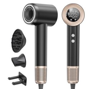 Secador Pelo Profesional con Difusor y Boquillas, 59 dB de Ruido Bajo Secador Pelo Ionico, Motor Sin Escobillas de 160.000 RPM, Hair Dryer con 4 Temperaturas y 2 Velocidades, Negro rebajado hoy