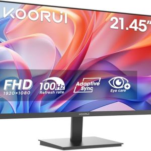 PROMOCIÓN: KOORUI Monitor 21.45 1080p Pantalla PC Ultrafina 100Hz con Adaptive Sync, HDMI/VGA, Tecnología Eye Care, Diseño Slim para Oficina y Hogar, VESA 100x100mm