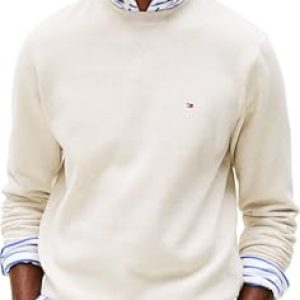 CHOLLO: Tommy Hilfiger Sudadera Hombre Seasonal Fleece con Cuello Redondo, Beige , XS | Oferta Amazon
