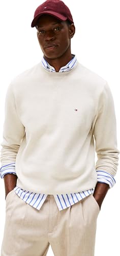 CHOLLO: Tommy Hilfiger Sudadera Hombre Seasonal Fleece con Cuello Redondo, Beige , XS | Oferta Amazon