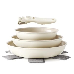 DESCUENTO: Redchef Juego de Ollas 6 Piezas sartenes Cerámicas, Sartén Cerámica con Granito Antiadherente, Apta para Inducción 20, 24, 28 cm, Ahorra Espacio, Sin Ptfe & Pfoa & Pfas, Horno y Lavavajillas, Beige