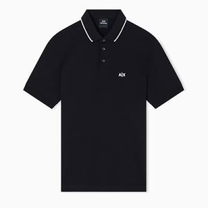 CHOLLO: Armani Exchange Polo de Manga Corta para Hombre con Logotipo de Monoga en el Lado del Cuello Bordado, Negro, L, Negro, L rebajado hoy