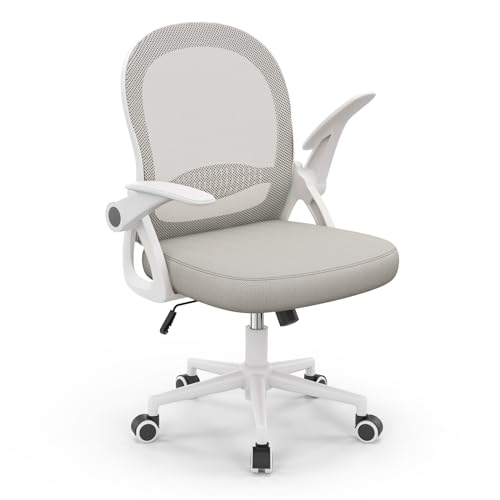 ¡GRAN PRECIO! naspaluro Silla de Oficina, Silla de Escritorio Ergonómica con Malla Transpirable, Reposabrazos Abatibles, Silla para Ordenador de Altura Regulable, Silla Giratoria de 360°, Gris con oferta