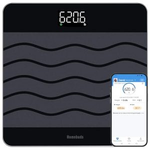 Homebuds 300kg Bascula de Baño, Precisión 0,05kg Por Nuestra Bascula Fábrica Profesional Desde 2001, Inteligente Balanza y IMC Mediante App, Vidrio Templado Antideslizante de 8mm 315*315mm, LED, Negro rebajado hoy