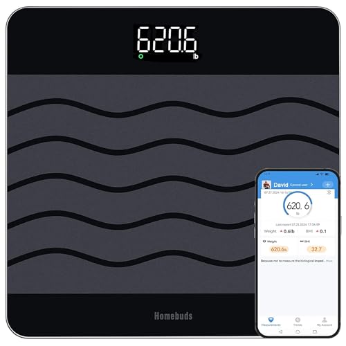Homebuds 300kg Bascula de Baño, Precisión 0,05kg Por Nuestra Bascula Fábrica Profesional Desde 2001, Inteligente Balanza y IMC Mediante App, Vidrio Templado Antideslizante de 8mm 315*315mm, LED, Negro rebajado hoy