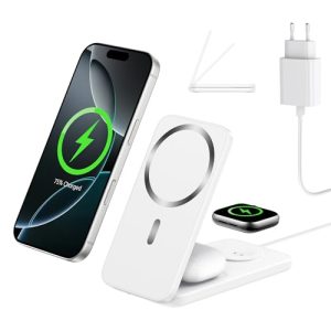DESCUENTO: XNYAND Cargador 3 en 1 Apple Compatible con MagSafe, Cargador Inalámbrico Magnético Plegable 15W para iPhone 17/16/15/14/13/12, Cargador iPhone y Apple Watch con AirPods, Base de | Oferta Amazon